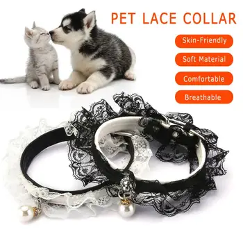 

Pet Collar Cat Dog Pearl Necklace Black and White Lace Collar Puppy Wedding Dress Collar Small Dog Safe Leash Accessories
