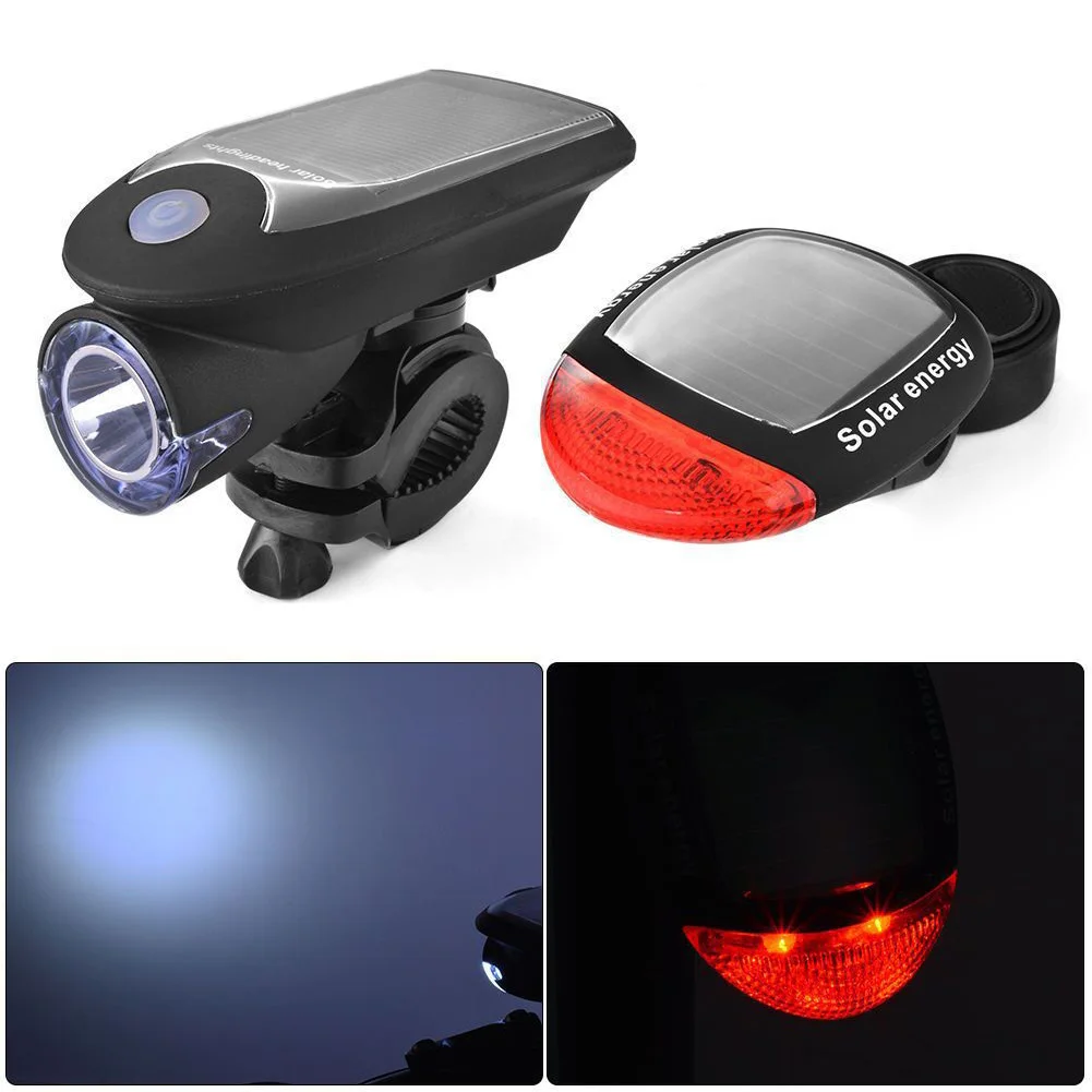 Led Cycling Durable 3W Solar Panel 360 Degree Rotatable Rainproof Warning Bike Headlight Taillight ABS USB Charge 240LM