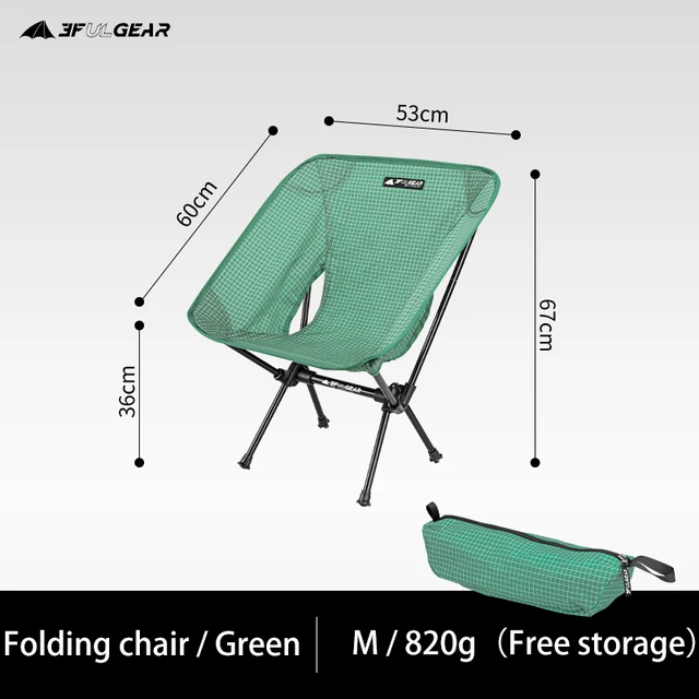 3F UL GEAR Camping Ultralight Aluminum  Folding  Fishing Beach Chair Foldable Travel  Portable Outdoor BBQ Chair M Chair Green