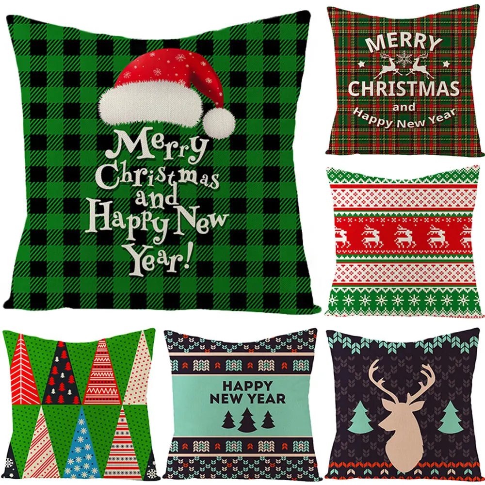 

45x45cm Christmas New Year Linen pillowcase Pillow Printing Linen Printing Xmas Pillowcase Hugging Pillowcase Sofa Cushion Cover