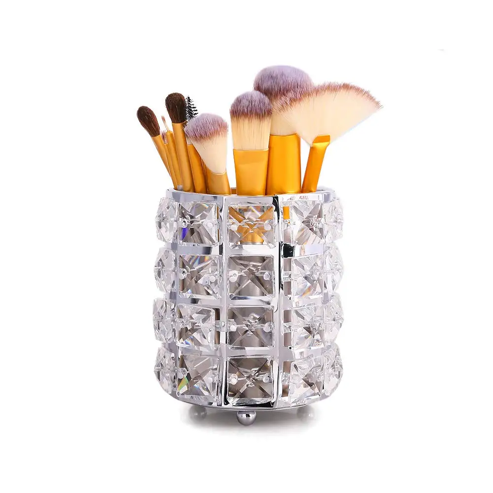 

Makeup Brush Holder Organizer Golden Crystal Bling Personalized Gold Comb Brushes Pen Pencil Storage Box Container (Crystal Pot)