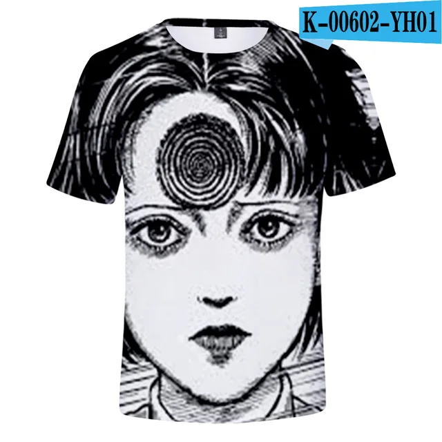 Футболка с 3D рисунком японского знаменитого комикса ужасов Junji ito Детская летняя футболка с короткими рукавами и круглым вырезом в стиле аниме в стиле Харадзюку с принтом ужасов - Цвет: 01