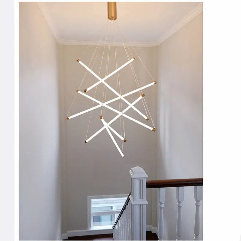 

Modern living room ceiling chandelier golden 360 degree luminous lamps Nordic design dimmable staircase dining room chandelier