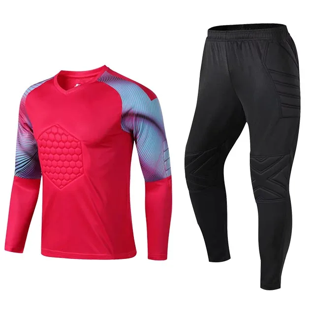 Red Set Спортивный костюм для футбола Мужская одежда вратаря с длинным рукавом Джерси дышащая для взрослых Футбольная форма вратаря привратника Спортивная тренировочная рубашка - Цвет: Red Set