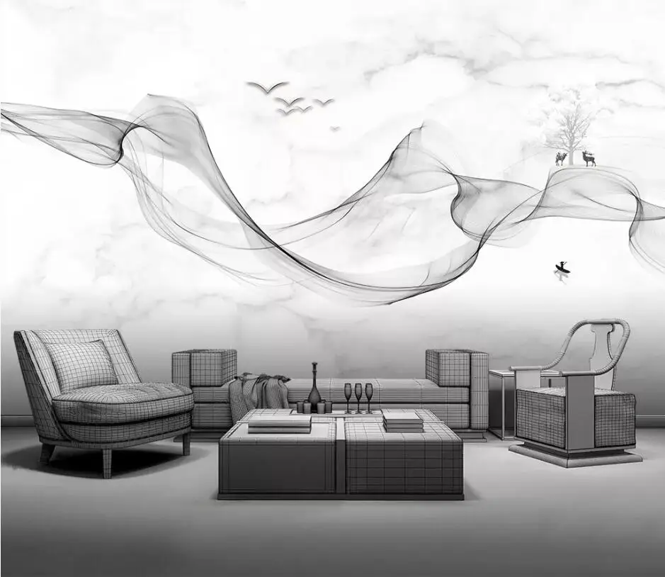 beibehang Custom 3d wallpaper new Chinese abstract ink smoke landscape art marble wall living room decorative mural 3d wallpaper