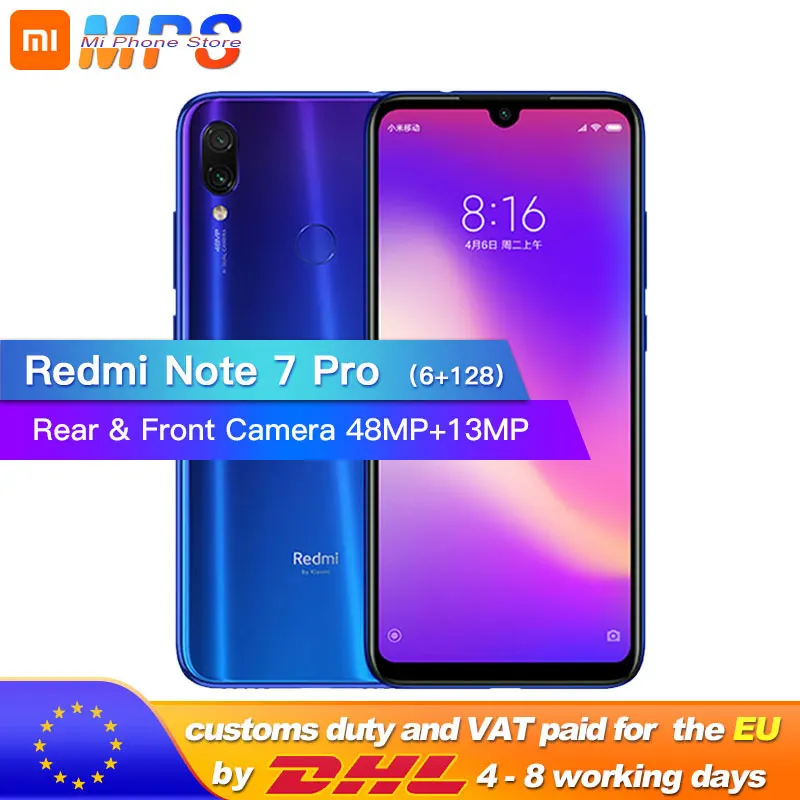 Vente Nouveau Xiaomi Redmi Note 7 Pro 6GB 128GB téléphone Snapdragon 675 Octa Core 4000mAh 6.3 goutte d eau plein écran 48 + 13MP Smartphone
