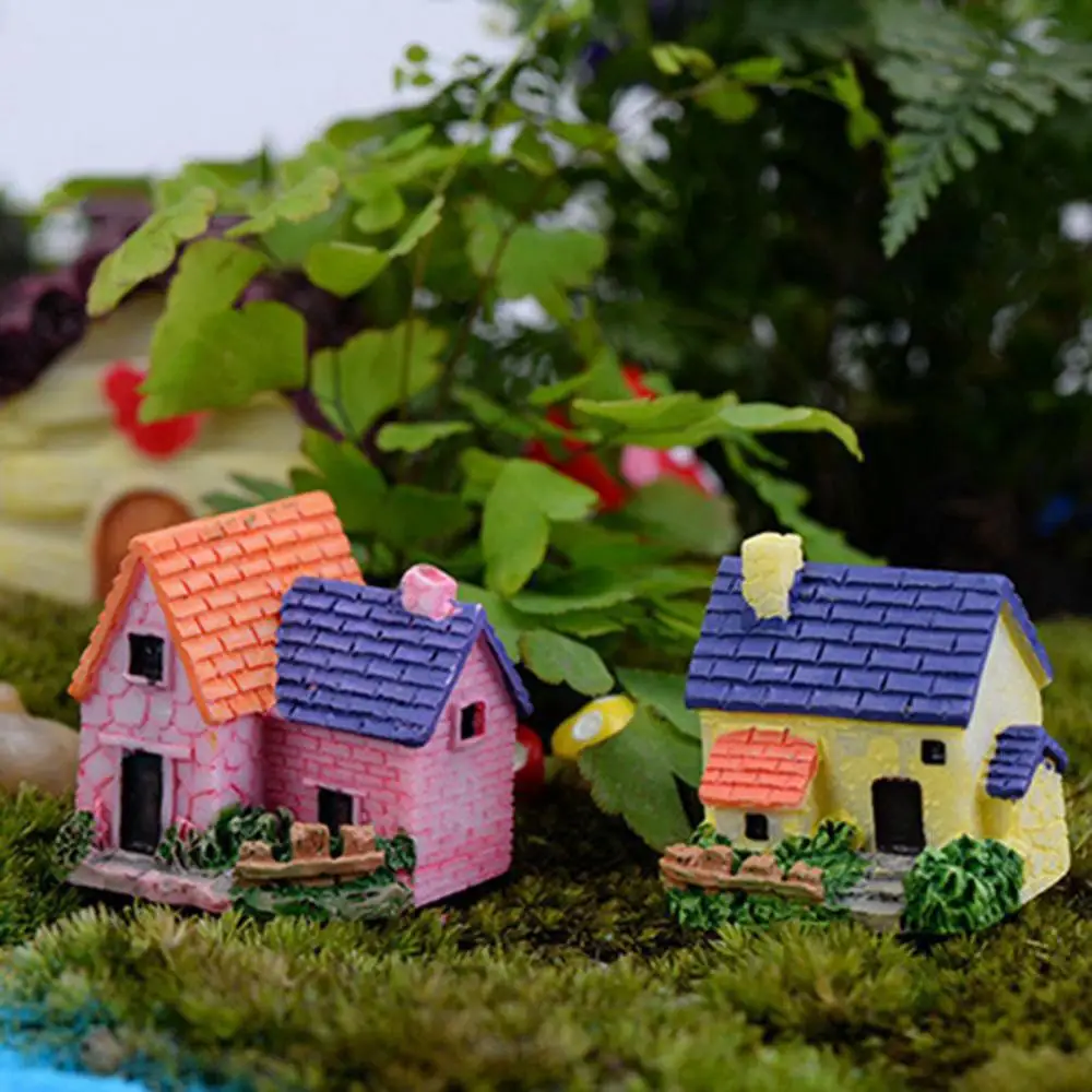 Mini Castle Small House Fairy Garden Miniatures Terrarium Figurines DIY Crafts Figure Moss Ornament Micro Landscape Decor resin ornaments,garden decoration,resin handicraft ornaments,resin ornament