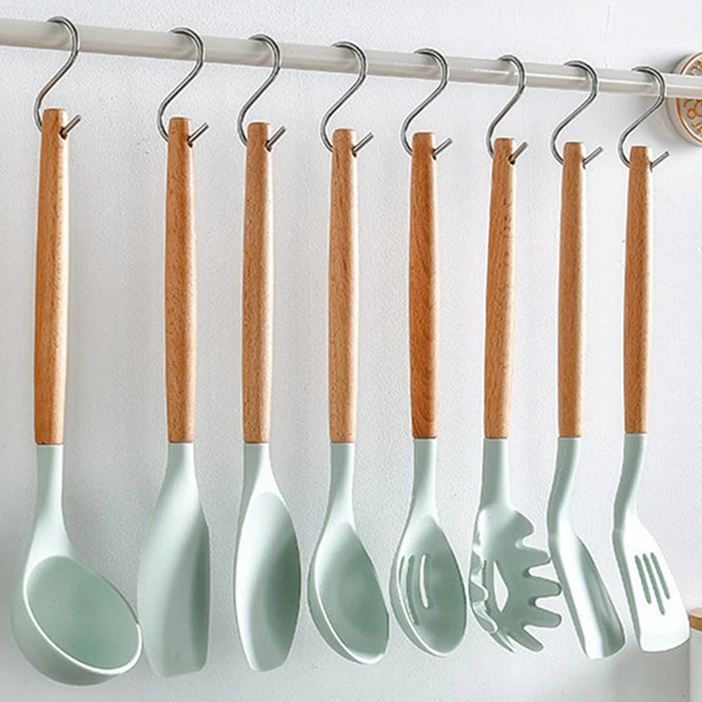 911PCS Silicone Cooking Utensils Set Non-stick Spatula Shovel Wooden Handle Cooking Tools Set With Storage Box Kitchen Tools (8)