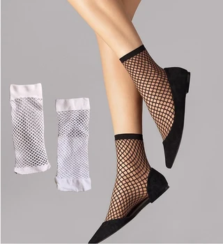 

New Summer Sexy Black White Hollow Out Breathable Mesh Fishnet Socks 4 Colors Punk Female Gothic Stretchable Short Women's Socks