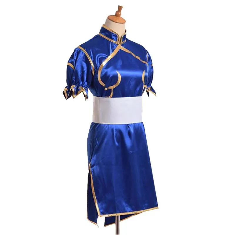 Игры Chun Li голубой костюм для косплея сексуальный Cheongsam Sutorito Faita платье пояс головные уборы костюмы на Хэллоуин платье для женщин девочек