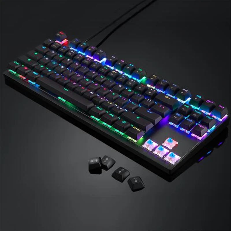 Mechanical Keyboard Backlit RGB LED Wired Computer Gaming KeyboardBlue/Red Switches 87 Keys N-Key R