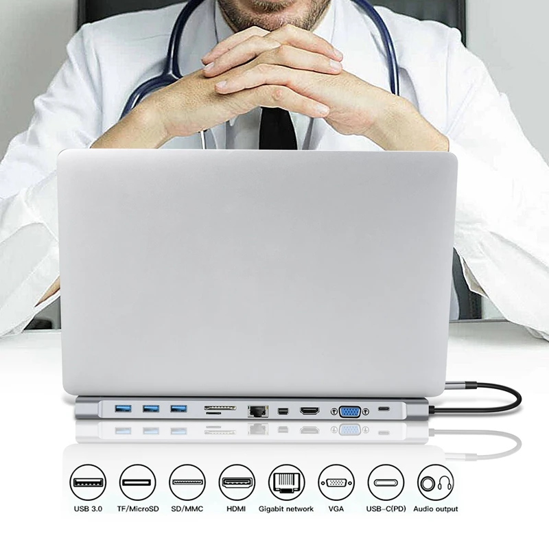 11 в 1 концентратор Usb Type C к Hdmi Vga Rj45 Usb 3,0 концентратор конвертер с Sd/Tf кард-ридер Usb C адаптер для Macbook Pro
