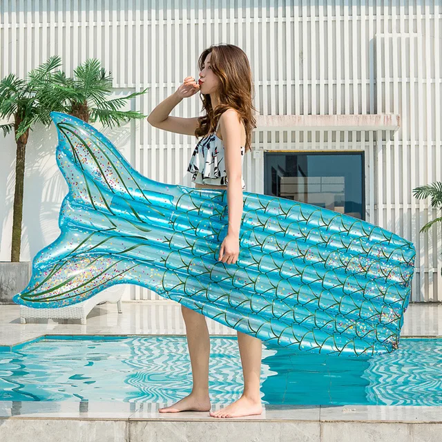 Lovely Super Pink Sequined Mermaid Floating Row Fish Tail Swimming Circle Riding Inflatable Overwater Raft Air-Mattress Summer 5