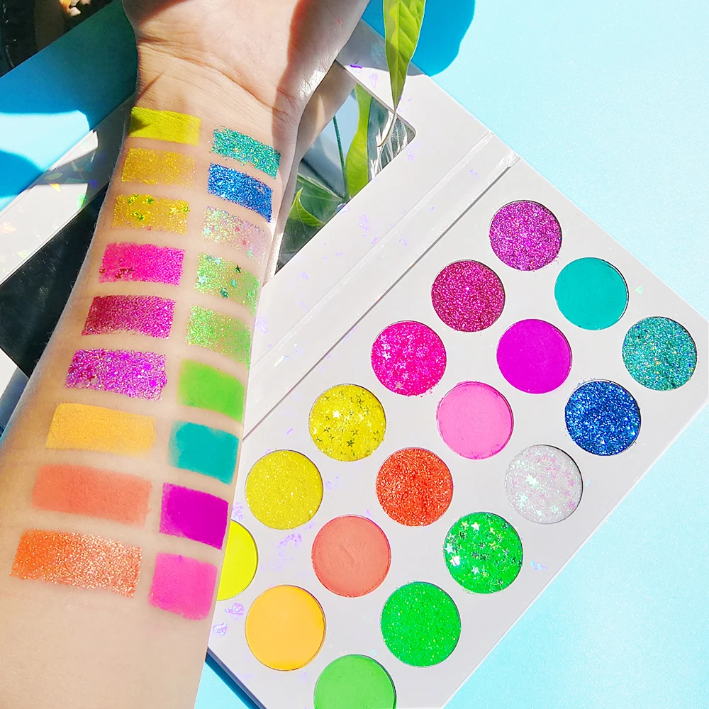 18 Colors Private Label Eyeshadow Palette Bright Glitter Neon Pigment Shadows Colorful Natural Simple Eye Makeup Low Moq