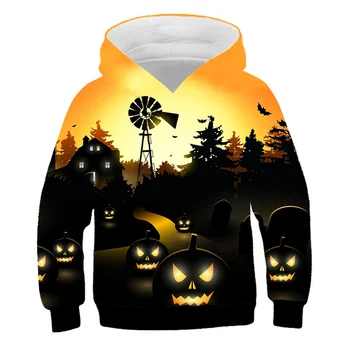 

2020 Spring Autumn Halloween pumpkin and black cat 3D print warm Hoodie boys&girls New Fashion Set long sleeve Outfit Costume