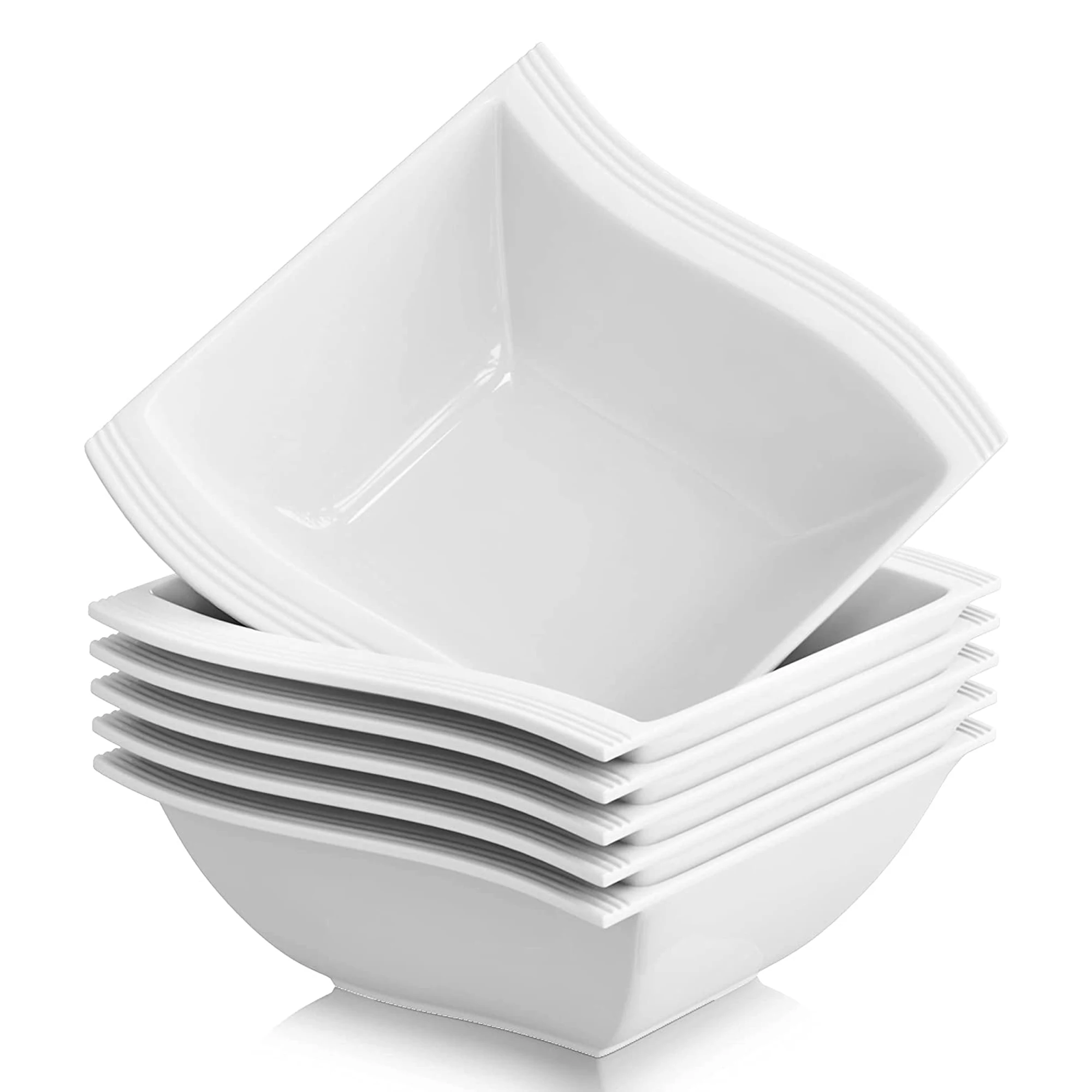 MALACASA Plates and Bowls Sets, 26 Piece Ivory White Square Dinnerware Sets  for 6, Porcelain Dinnerware Set with Dinner Plate Set, Cereal Bowls and