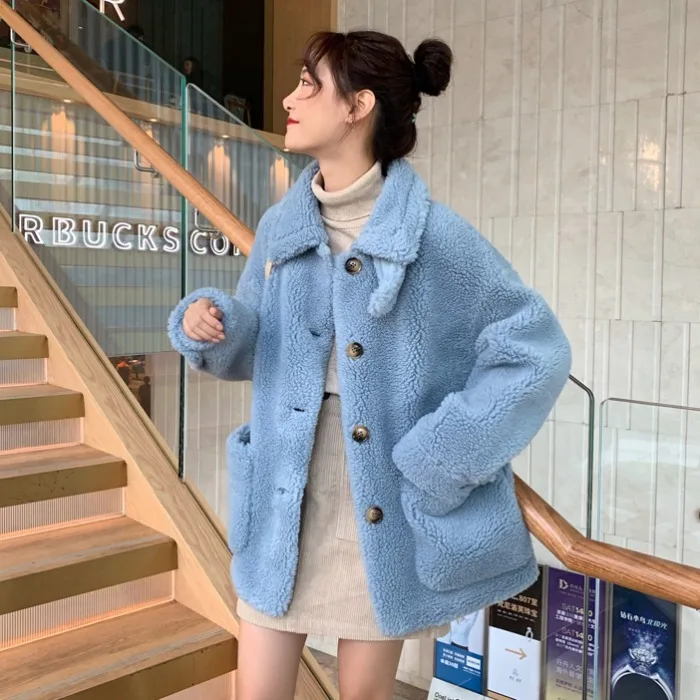 

Faux Winter Hair Loose-Fit Women's Autumn Lamb 2019 New Style Korean-style CHIC Coat BF Convention Wind Convention Cotton-padded