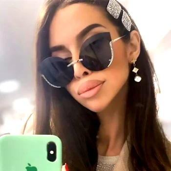 

2020 New Rimless Cat Eye Sunglasses for Women Tinted Lens Men Sun Glasses Brand Designer Vintage UV400 Glasses Shades for Women