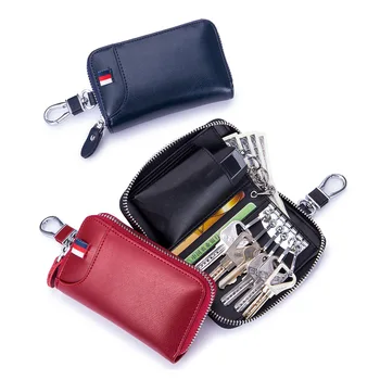 

Large Capacity Soft Second Layer Split Cow Leather Multi-Function Waist Hanging License Credit Cards Holder Key Wallets