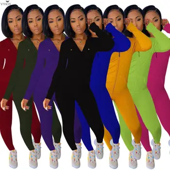 

2020 Winter Spring Tracksuit Women Set Pockets Full Sleeve Hooded Jackets+pants Suit Two Piece Set Night Sportwear Women Outfits