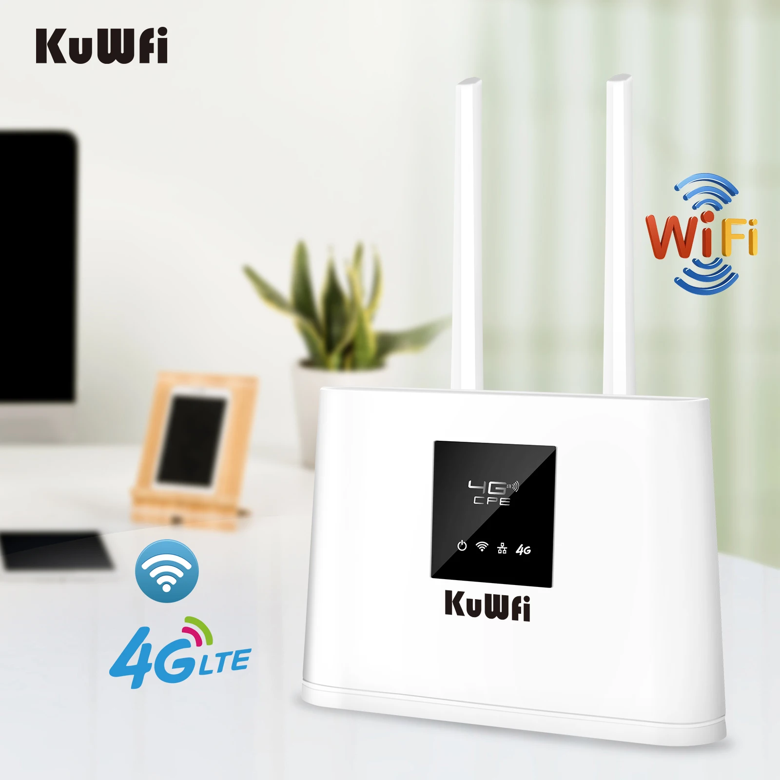 KuWFi Indoor 4G WIFI Router 150Mbps 4G SIM Unlocked with 2pcs External ...