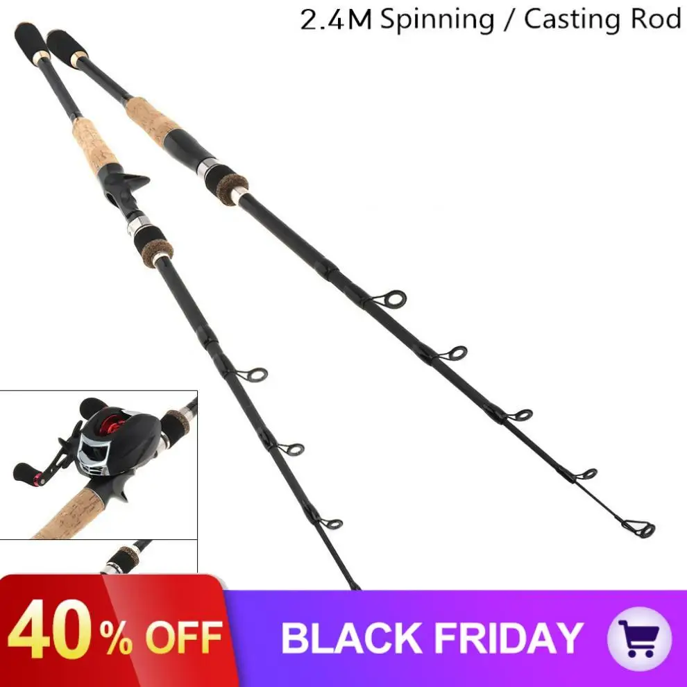 2.4m Simulation Wood Grain 6 Section Carbon Fiber Lure Fishing Rod Ultra Light Spinning / Casting Fishing Pole
