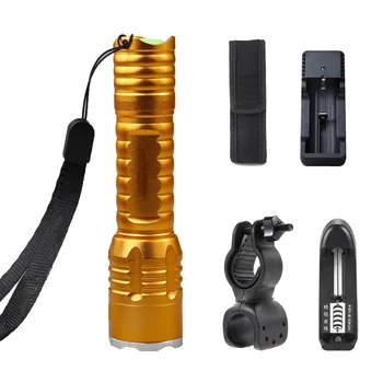 

1x 1200LM Q5 LED Tactical Flashlight Adjustable 3 Mode Torch Lamp Golden+Charger+Bicycle Flashlight Clip+Cover Pouch