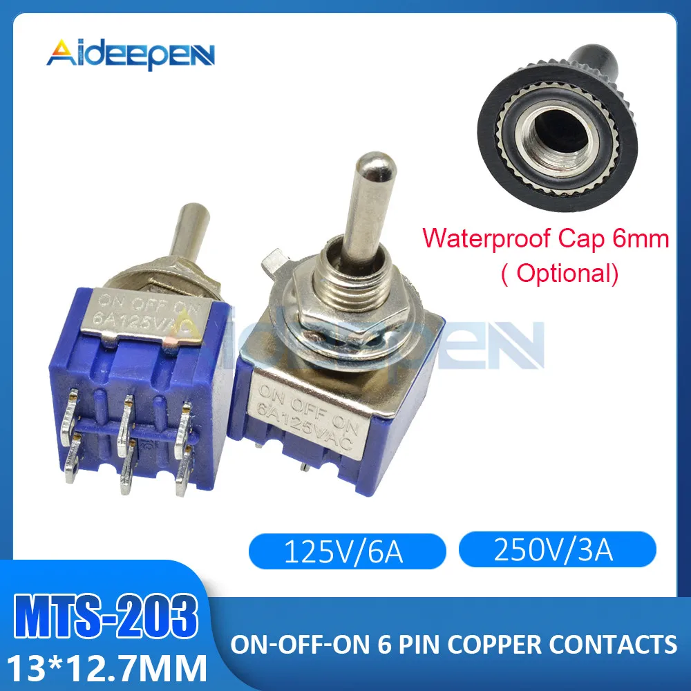 MTS-203 Blue Миниатюрный переключатель включения-на ВКЛ-ВЫКЛ-на 2/3/6/9/12 штепселный MTS-102 МТС/103/202/203/302/303/402/403/123/223 переключатель с крышкой 6 мм - Цвет: MTS-203 Blue