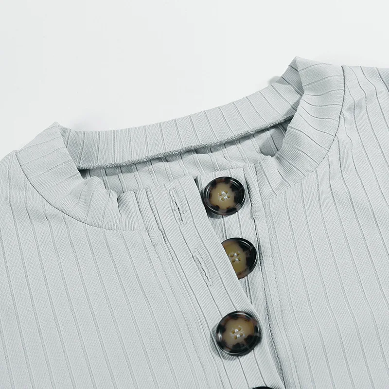 Элегантные Длинные рукава для женщин с круглым вырезом Модные пуговицы однобортные боди повседневные однотонные женские комбинезоны
