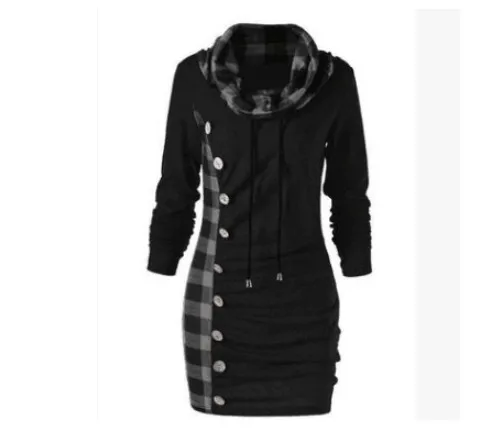 Стиль, клетчатое пальто с капюшоном и пуговицами, украшенное AliExpress, на завязках, повседневное пальто с капюшоном и высоким воротником