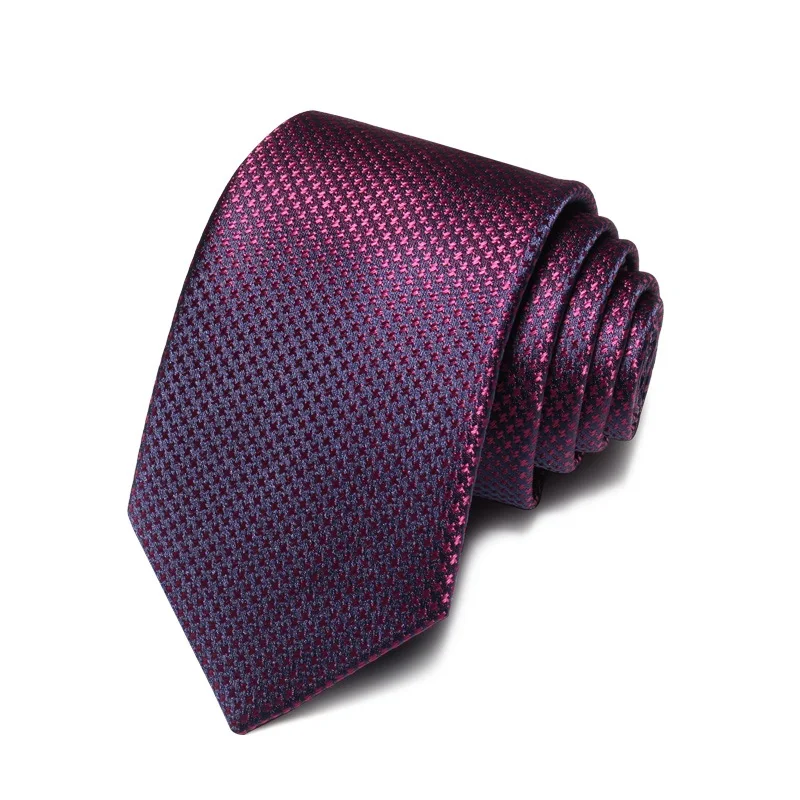 Brand New Fashion High Quality Men 7CM Purple Houndstooth Necktie Wedding Work Formal Suit Neck Tie for Men with Gift Box