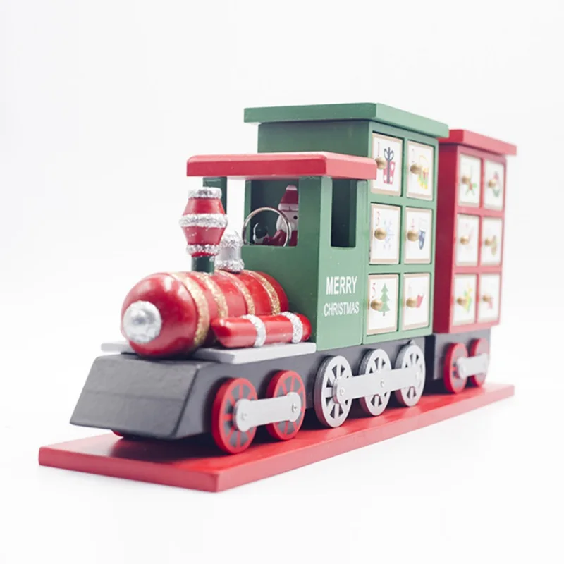 Advent Calendar Christmas Ornament Wooden 24 Drawers Painted Small Train Countdown Calendar Storage Box New Year Decoration 1PC