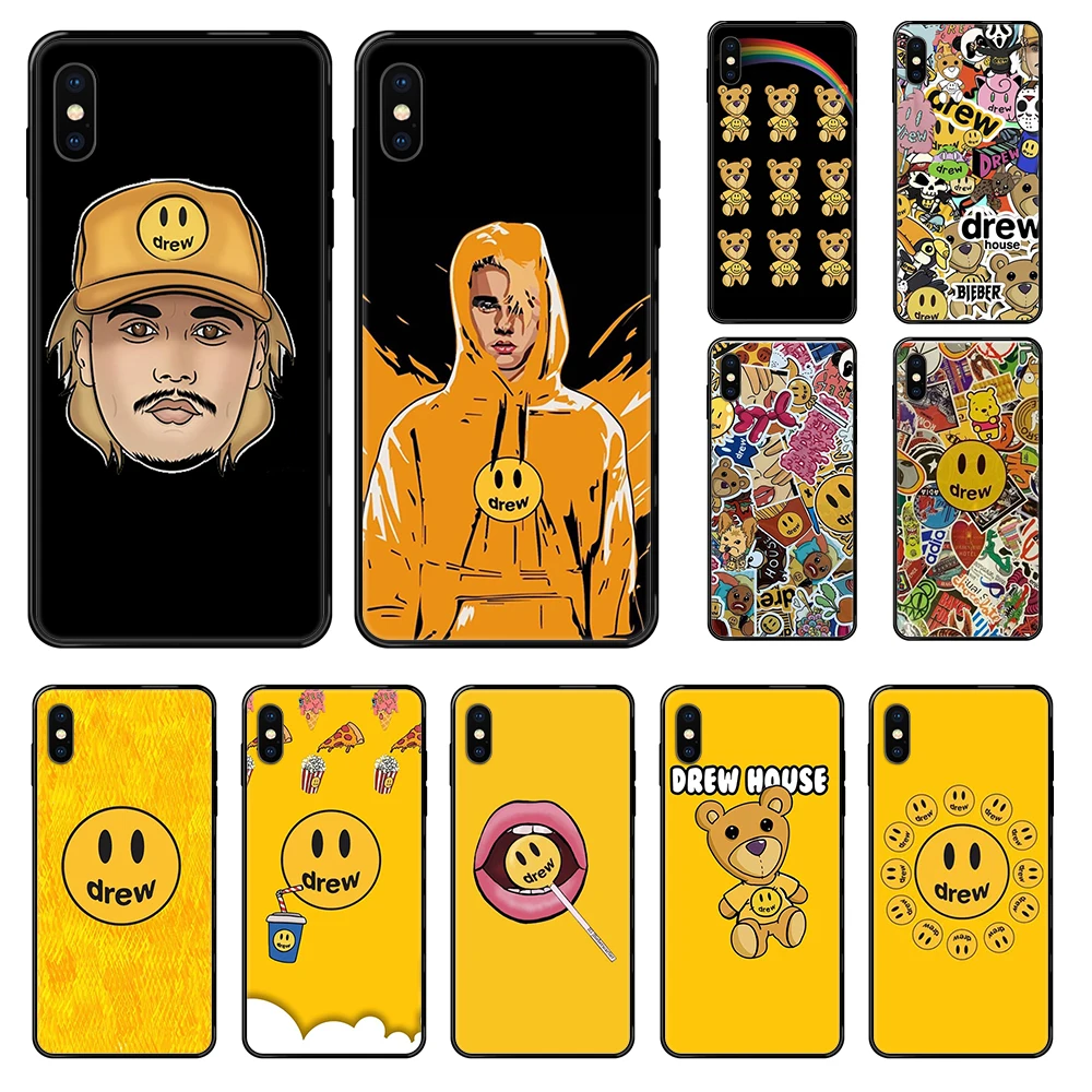 

luxury brand Justin Bieber drew house black Phone case For iphone 4 4s 5 5S SE 5C 6 6S 7 8 plus X XS XR 11 PRO MAX 2020