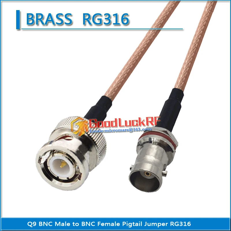 

High-quality Dual Q9 BNC Male to BNC Female O-ring Waterproof Bulkhead Washer Nut Pigtail Jumper RG316 extend Cable Brass
