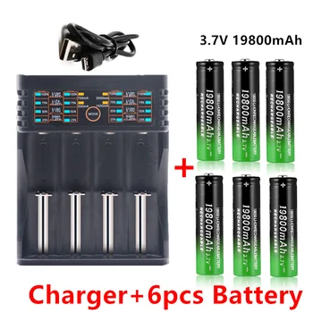 

100% New 18650 Lithium Batteries Flashlight 18650 Rechargeable-Battery 3.7V 19800 Mah for Flashlight + 401 charger