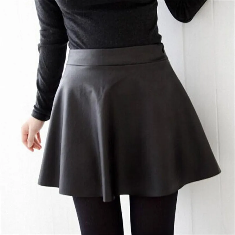 

LJCUIYAO Faux Leather Skirt Spring Autumn Sexy Hight Waist Mini Leather Skirts Club Party Black Skirts Casual Pleated Skirt