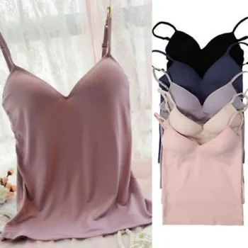 

2019 New Fashion Hot Sexy Women Padded Bra Spaghetti Strap Tops Camisole Push Up Bra Vest Tank Cami Sleeveless V Neck