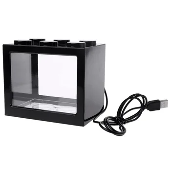 

Mini Aquarium Usb Led Light Lamp Fish Tank Home Office Tea Table Decoration Small Building Block Fish Tank-Black