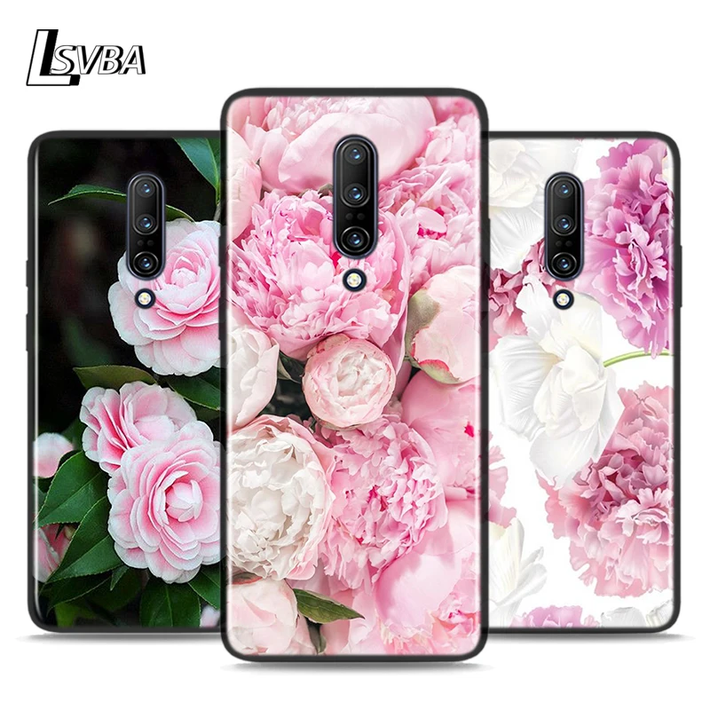 Черный силиконовый чехол для OnePlus 8 Pro с изящными цветами и пионами 5T 6 6T 7T 7
