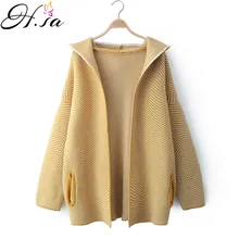 H.SA Women Hooded Sweater and Cardigans Long Sleeve Oversized Cardigan Sweaters Women Open Stitch Long Knit Jacket Stripe Coat