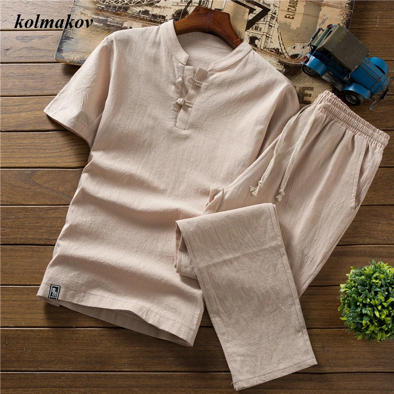 (Shirt + trousers) New Arrival Summer Style Men Cotton and Linen Shirts High Quality Fashion Casual Solid Men's Shirts M-5XL (Shirt + trousers) New Arrival Summer Style Men Cotton and Linen Shirts High Quality Fashion Casual Solid Men's Shirts M-5XL