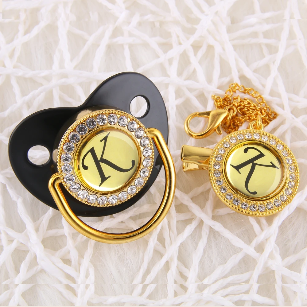 Initial Pearl Crystal Black Pacifier 26 Letters Rhinestone Beaded Bling Pacifier Baby Orthodontic Dummy Crystal Pacifier Nipple Pacifier Aliexpress