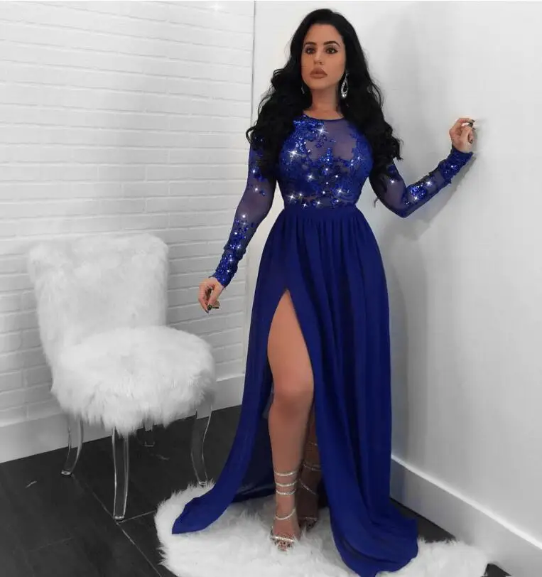 

Sexy Open Back See Through Sequins Night Club Dress O Neck Long Sleeve High Slit Maxi Evening Party Dresses Vestido flower dress