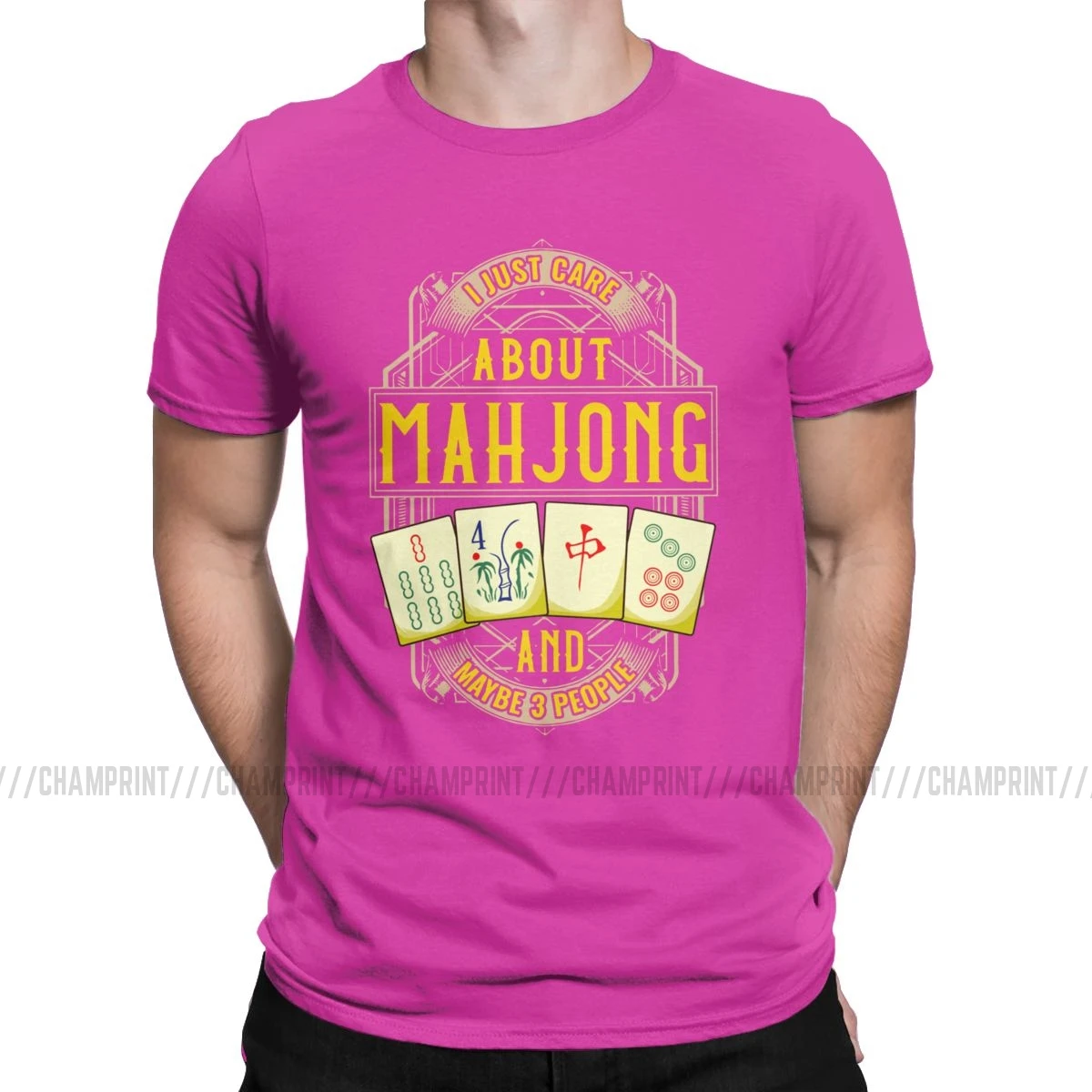 Мужская футболка Just Care About Mahjong, китайская культура и развлечения, мужские футболки, хлопковая одежда, Забавные футболки с принтом - Цвет: Фуксия