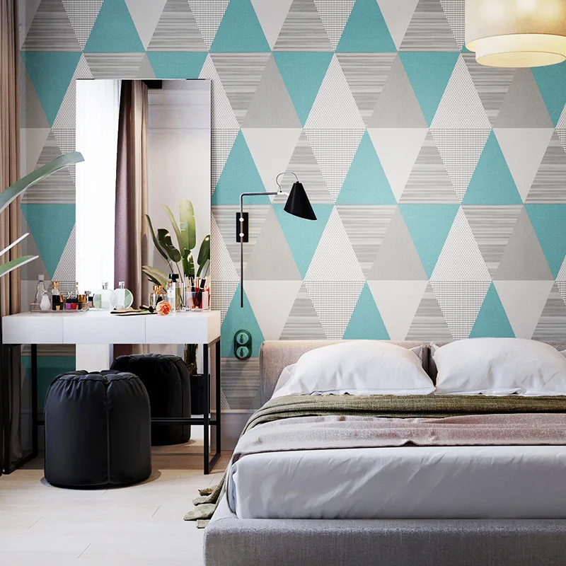 

Nordic Fashion Colorful Triangle Mural Wallpaper Simple Geometric Wallpaper Roll TV Background Wall Sticker Wallpspers Roll