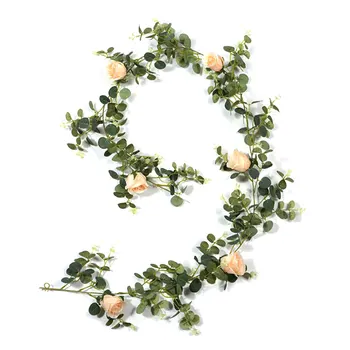 

Artificial Rose Silk Eucalyptus Leaf Garland Simulation Eucalyptus Leaves Rattan Wedding Party Backdrop Wall Decor Rattan