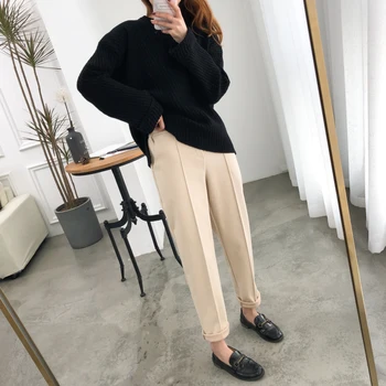 

Womens pants 2019 high waist pants Casual Regular Button Ankle-Length Pants Cuffs Pleated Spliced Solid Flat Harem Pants