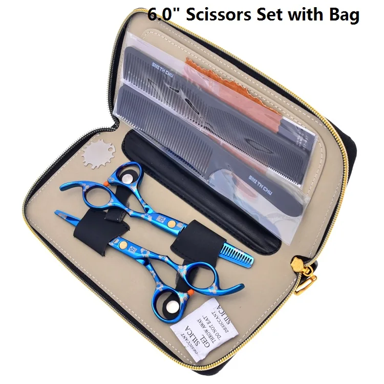 5," 6,0" салон Парикмахерские ножницы для резки волос филировочные ножницы Япония 440c сталь Парикмахерские Tesoura парикмахерские принадлежности LZS0099 - Цвет: LZS0096 60 with bag