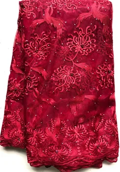 

Hot Sale Nigerian Laces stones Fabrics 2020 High Quality Tulle African Laces Fabric Wedding African French Net Lace ELL4724 wine