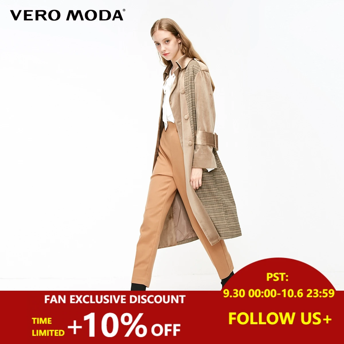 

Vero Moda Women's Velvet Plaid Double-Breasted Coat Trench Coat | 318409507